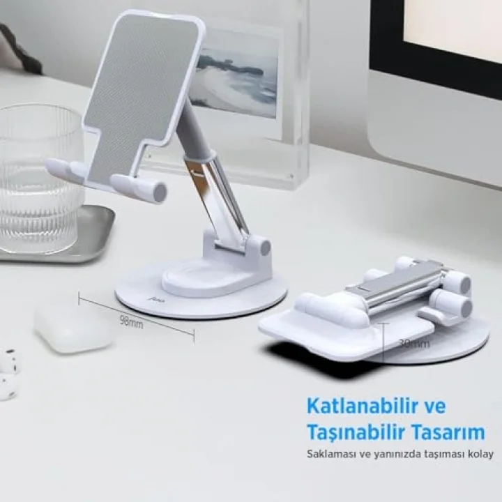 Katlanabilir 360 Derece Dönen Masaüstü Telefon Standı Beyaz