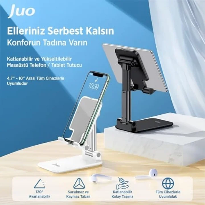 Katlanabilir Masaüstü Telefon Standı Beyaz