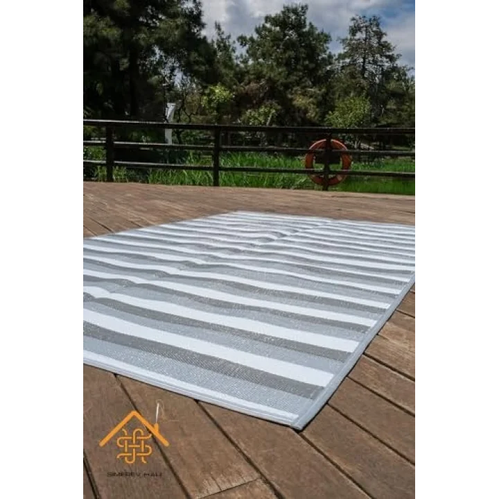 Katlanabilir Plaj Kamp Piknik Bahçe Balkon Teras Hasır Mat Savan Karavan Halısı Kilim GRİ 150 x 210