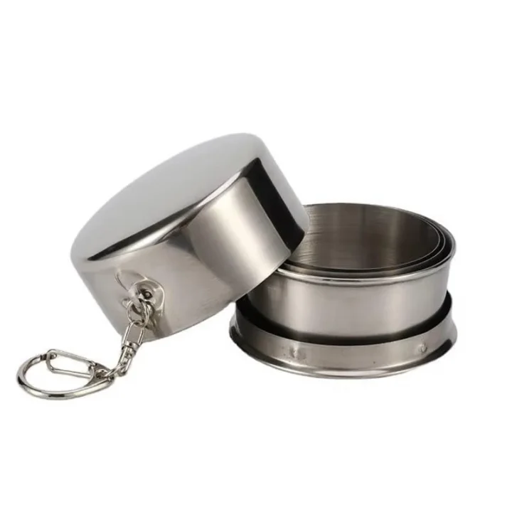 Katlanır Paslanmaz Çelik 150 Ml Mini Bardak Taşınabilir Kapaklı Kamp Seyahat Outdoor Anahtarlık