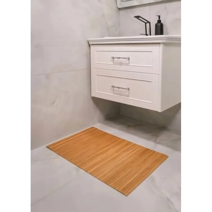 Kaydırmaz Tabanlı Bambu Banyo Paspası – 70x45 cm Doğal Ahşap Bambu Mat, Suya Dayanıklı, Kaymaz Paspas, Dekoratif ve Hijyenik Zemin Kaplama