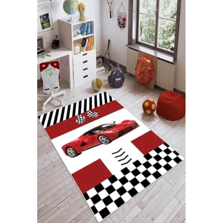 Kaymaz Tabanlı Halı Çocuk Kd59 Arabalı, Arabali, 100 X 200