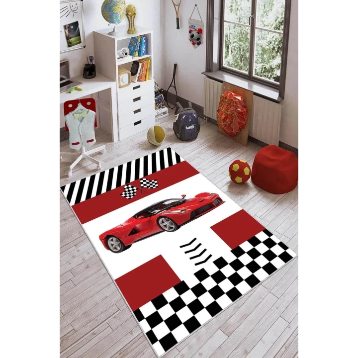 Kaymaz Tabanlı Halı Çocuk Kd59 Arabalı, Arabali, 100 X 200