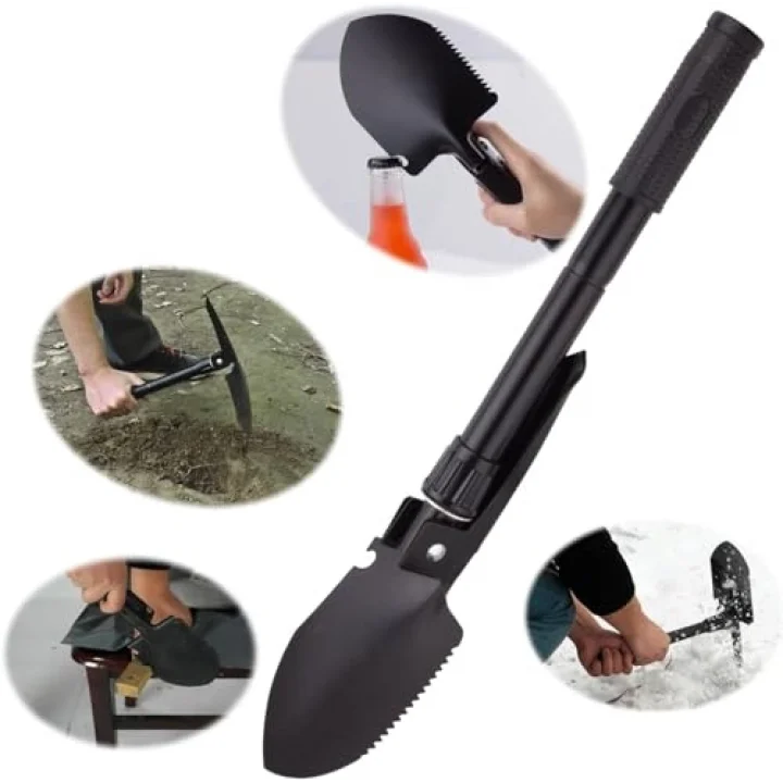 Kazma Kürek Seti - Portatif Çok fonksiyonlu katlanır spatula, çelik mini kürek, pusula