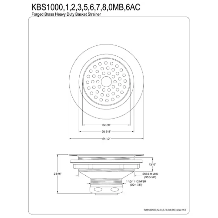 KBS1002 Döküm Ağır Hizmet Sepet Süzgeç, Cilalı Pirinç