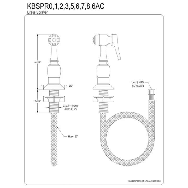 KBSPR0 Mutfak Bataryası Yan Püskürtücü, Mat Siyah, 12,7 cm