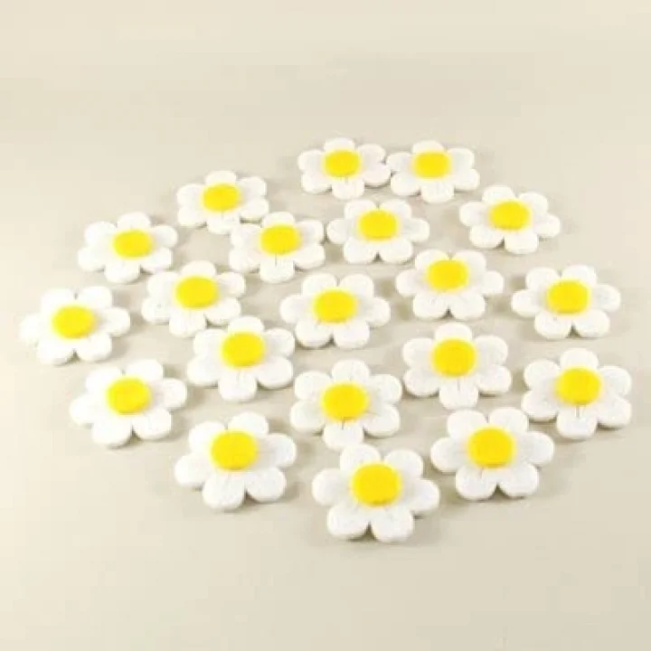 Keçe Beyaz Papatya 20 Adet 4 Cm