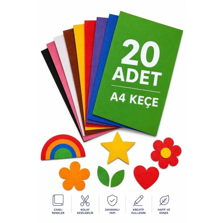 Keçe Karışık Renk 20 Adet - A4 Boyutunda 20x30 Cm.