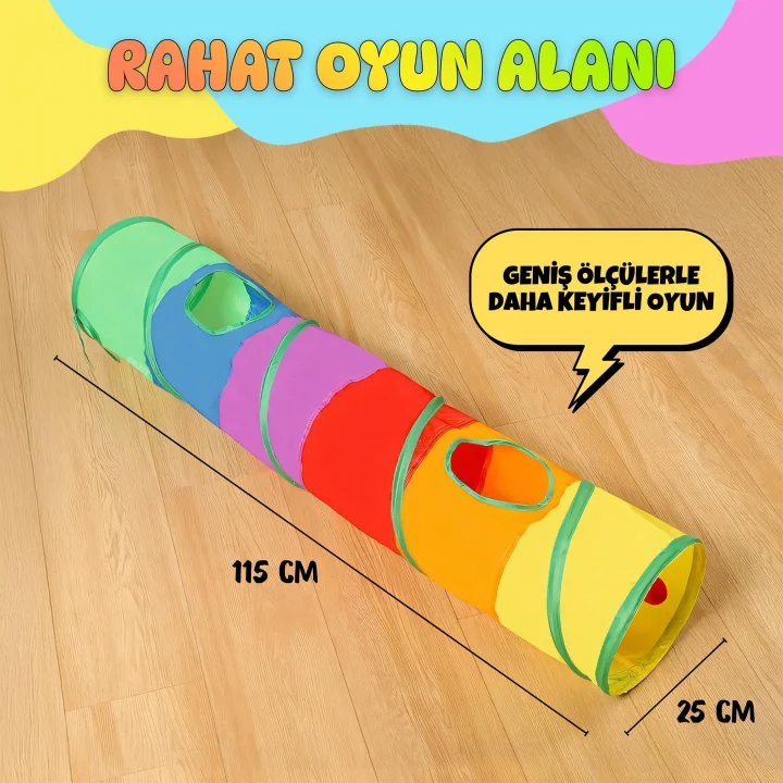 Kedi Köpek Oyun Tüneli - Gökkuşağı Renkli, Katlanabilir, Düz Model - Yırtılmaya Dayanıklı Polyester - İnteraktif, Toplu Oyuncak - İç ve Dış Mekan Kullanıma Uygun