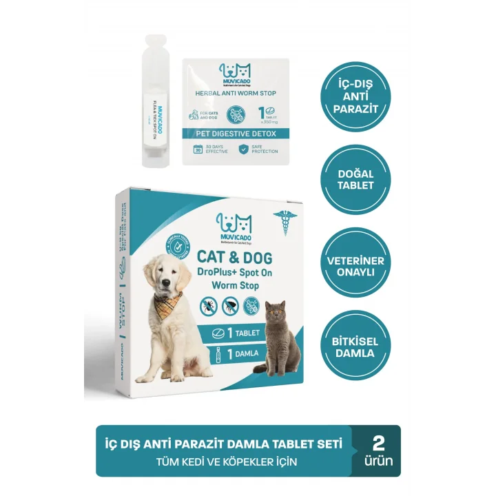 Kedi Köpek Worm Stop İç Dış Parazit Damla Tablet Seti