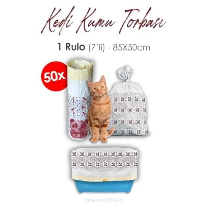 Kedi Kumu Torbası, Poşeti, 85x50cm, 7 li 50 Rulo