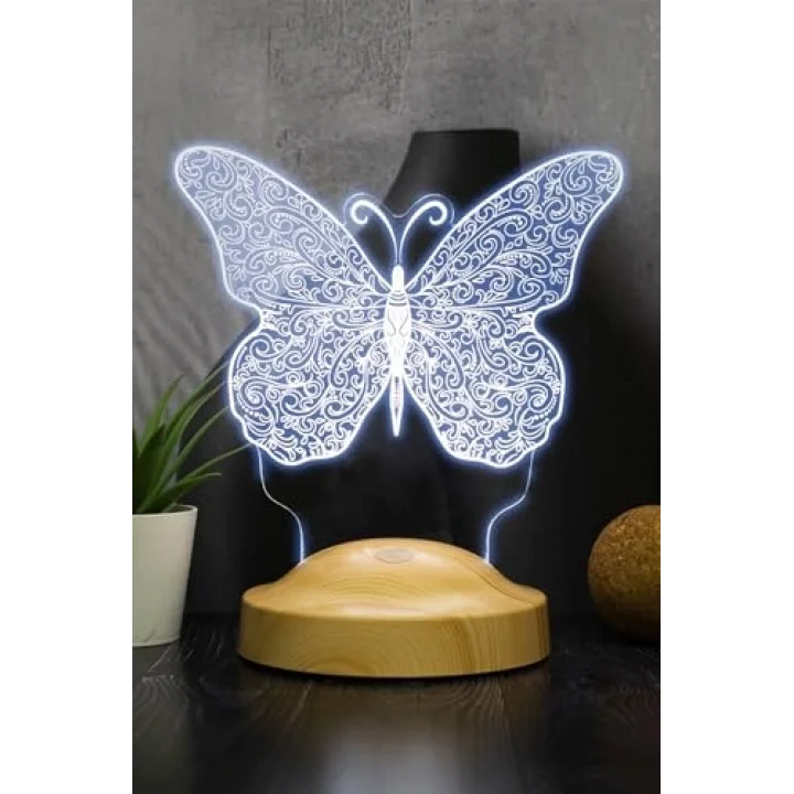 Kelebek Led Lamba, Kelebek Tasarımlı 3D Gece Lambası, Kelebek Desenli LED Masa Lambası