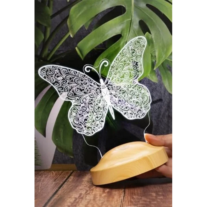 Kelebek Led Lamba, Kelebek Tasarımlı 3D Gece Lambası, Kelebek Desenli LED Masa Lambası