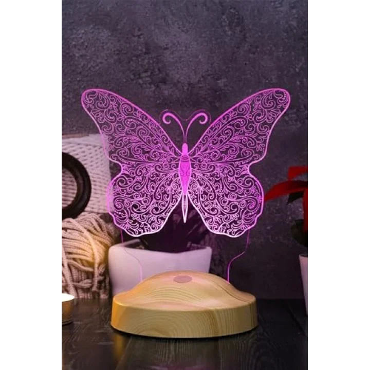Kelebek Led Lamba, Kelebek Tasarımlı 3D Gece Lambası, Kelebek Desenli LED Masa Lambası