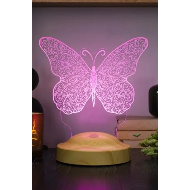 Kelebek Led Lamba, Kelebek Tasarımlı 3D Gece Lambası, Kelebek Desenli LED Masa Lambası