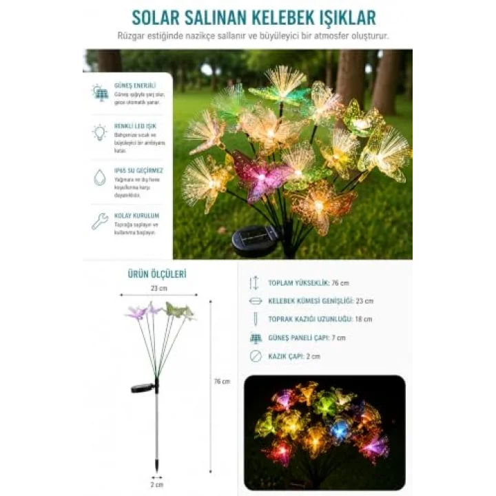 Kelebek Motifli Solar Bahçe Aydınlatma 6lı Sarı Işık 1 Adet