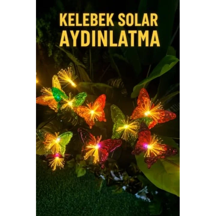 Kelebek Motifli Solar Bahçe Aydınlatma 6lı Sarı Işık 1 Adet