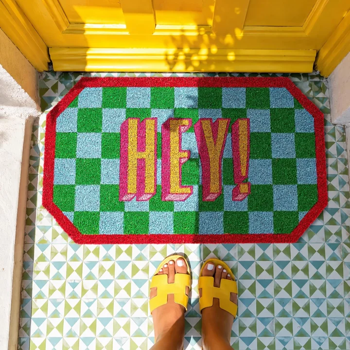 Kerala Mavi - Yeşil Coir Kapı Önü Paspası 45x75 Cm