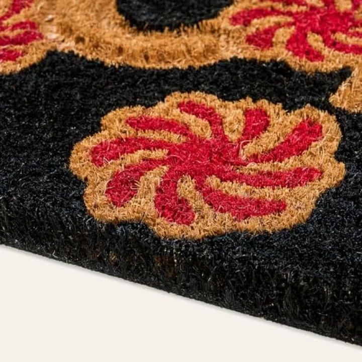 Kerala Siyah-kırmızı Coir Kapı Önü Paspası 45x75 Cm