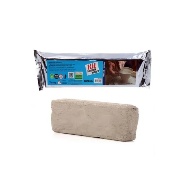 Kil Hamuru Set-1, Seramik Hamuru Başlangıç Seti, Ebeşuar, Merdane, 1 Kg Beyaz Kil