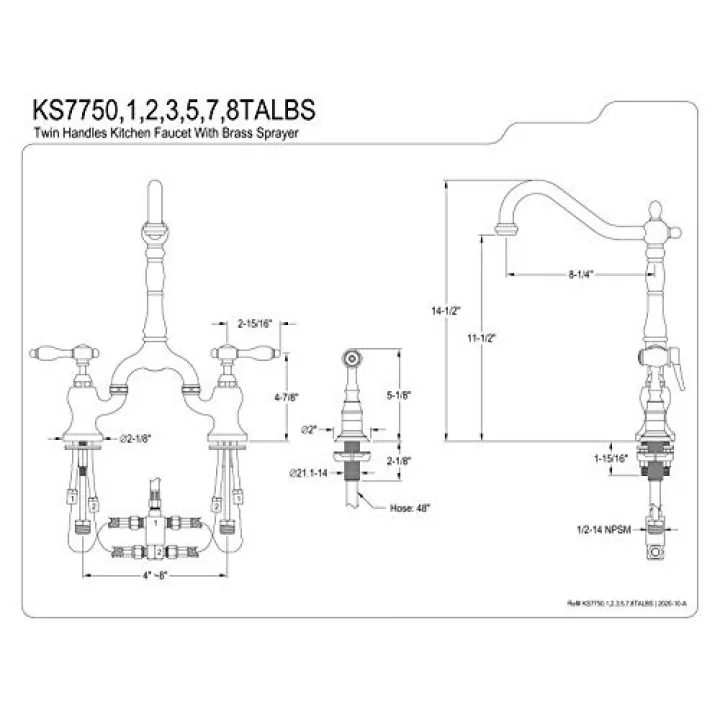 Kingston pirinç KS775TALBS Tudor mutfak musluk – Sidespray içerir, KS7752TALBS