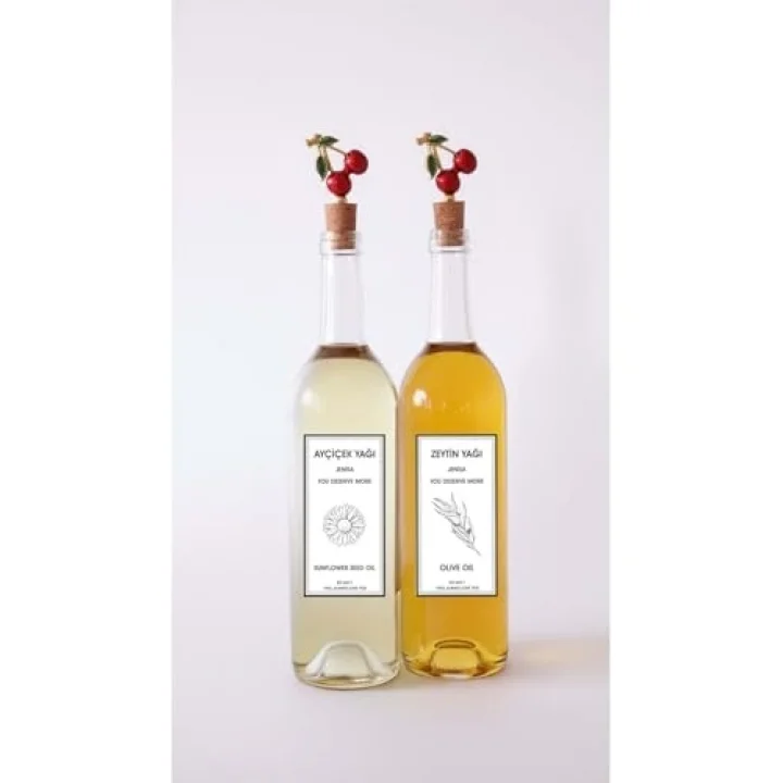 Kiraz Akıtmaz Tıpalı Dibi Çukur Şeffaf Cam Şişe 2Li 750 Ml Yağdanlık Yağlık