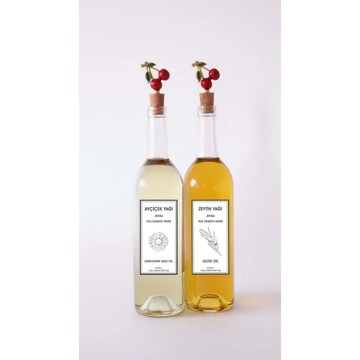 Kiraz Akıtmaz Tıpalı Dibi Çukur Şeffaf Cam Şişe 2Li 750 Ml Yağdanlık Yağlık