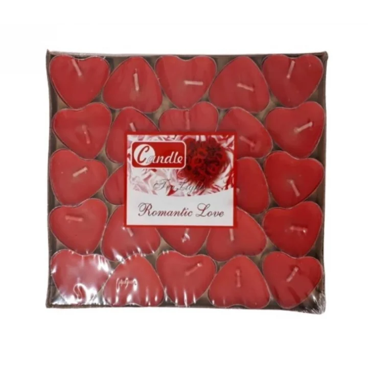 Kırmızı Kalpli 25 Adet Tea Lights Mum