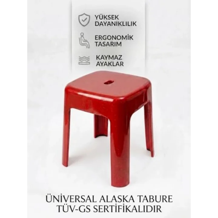 Kırmızı Plastik Alaska Model Sağlam Tabure 36x36x46cm