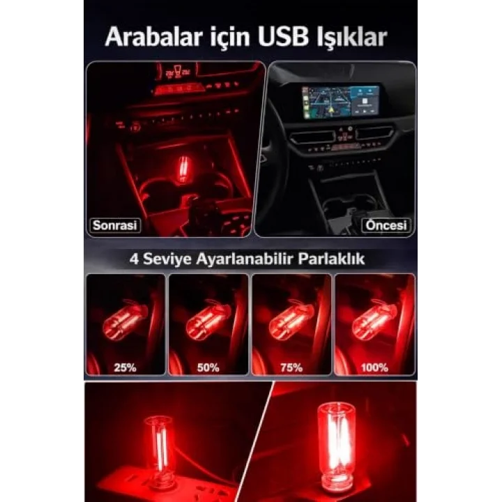 Kırmızı USB LED Gece Lambası, Cam Tüp, Dokunmatik, Mini Taşınabilir, Dim Edilebilir