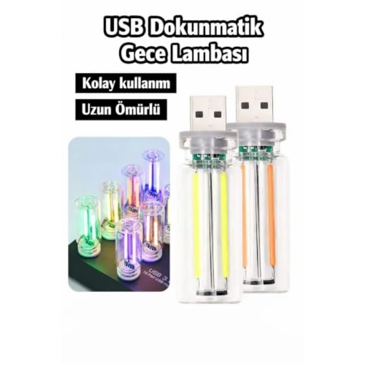 Kırmızı USB LED Gece Lambası, Cam Tüp, Dokunmatik, Mini Taşınabilir, Dim Edilebilir