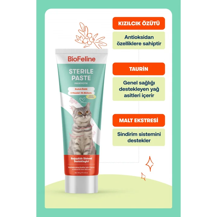 Kısır Kediler İçin Multivitaminli Malt Macun 100g ve Sterile Paste
