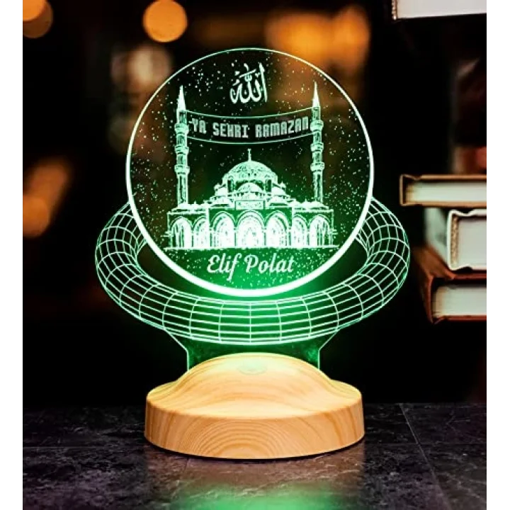 Kişiye Özel İsim Soyisim ve Mahya Yazısı Yazılabilen Camii 3D Led Lamba