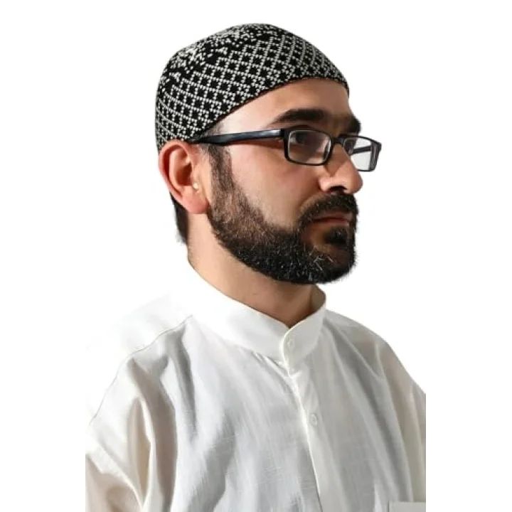 Kışlık Karyağdı Desenli Orlon Takke Siyah-Bej
