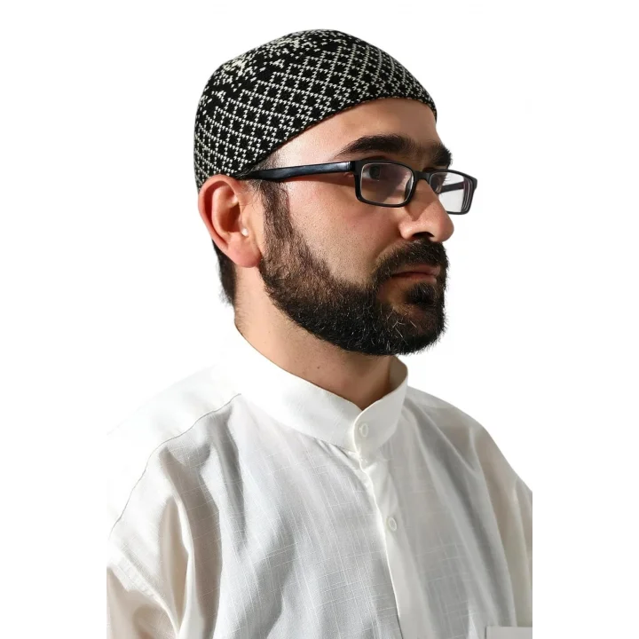 Kışlık Karyağdı Desenli Orlon Takke Siyah-Bej