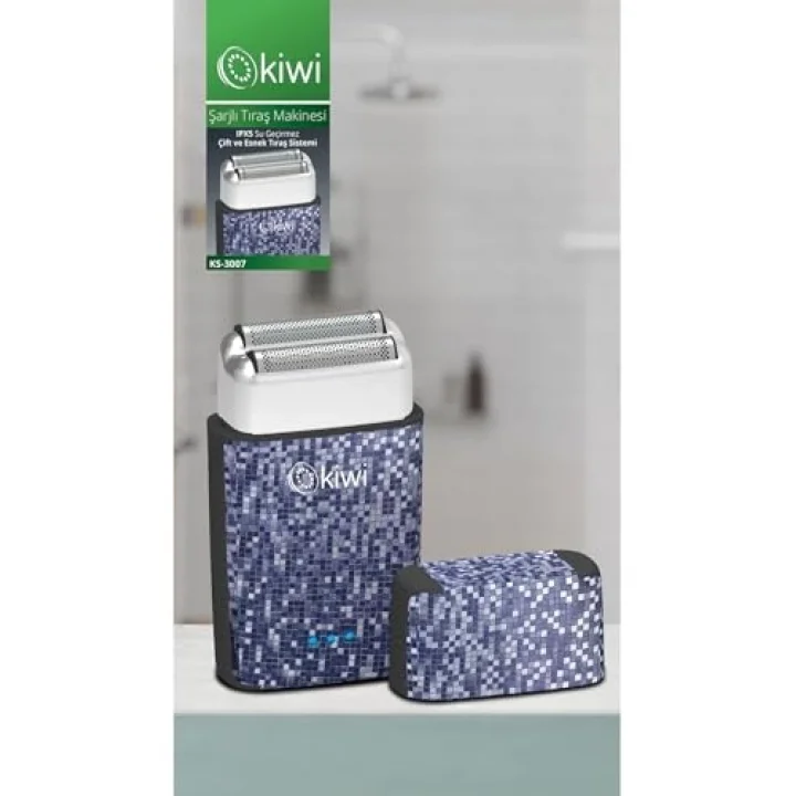 Kıwı Ks-3007 Paslanmaz Çift Çelik Bıçaklı Şarjlı Saç Tıraş Makinesi Mavi