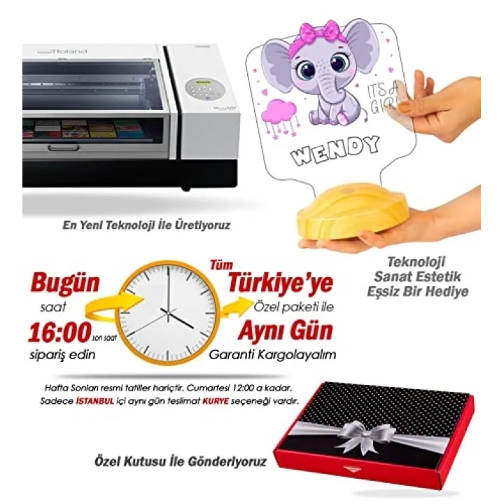 Kız Çocuğa Hediye Fil Figürlü Hediyelik Kişiye Özel Tatlı Fil 3d Led Lamba