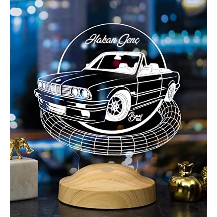 Klasik Bmw E30 cabrio, Bmw Logolu Hediye 3D Led Lamba, Bmw Hayranına Hediye