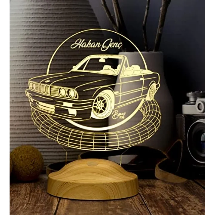 Klasik Bmw E30 cabrio, Bmw Logolu Hediye 3D Led Lamba, Bmw Hayranına Hediye