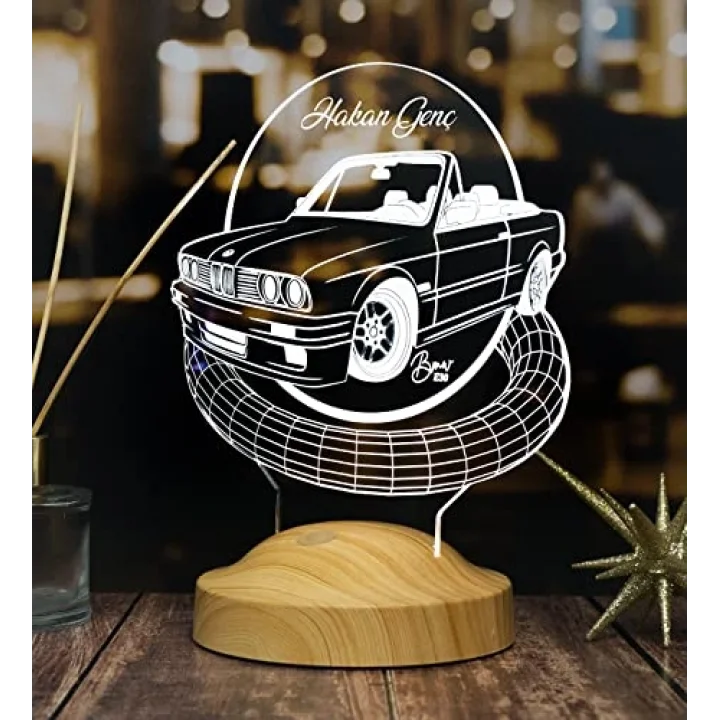 Klasik Bmw E30 cabrio, Bmw Logolu Hediye 3D Led Lamba, Bmw Hayranına Hediye