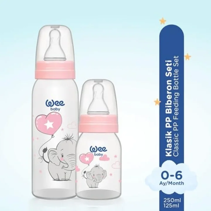 Klasik PP Biberon Seti 125 ml + 250 ml Pembe 0-6 Ay