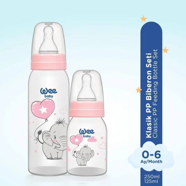 Klasik PP Biberon Seti 125 ml + 250 ml Pembe 0-6 Ay