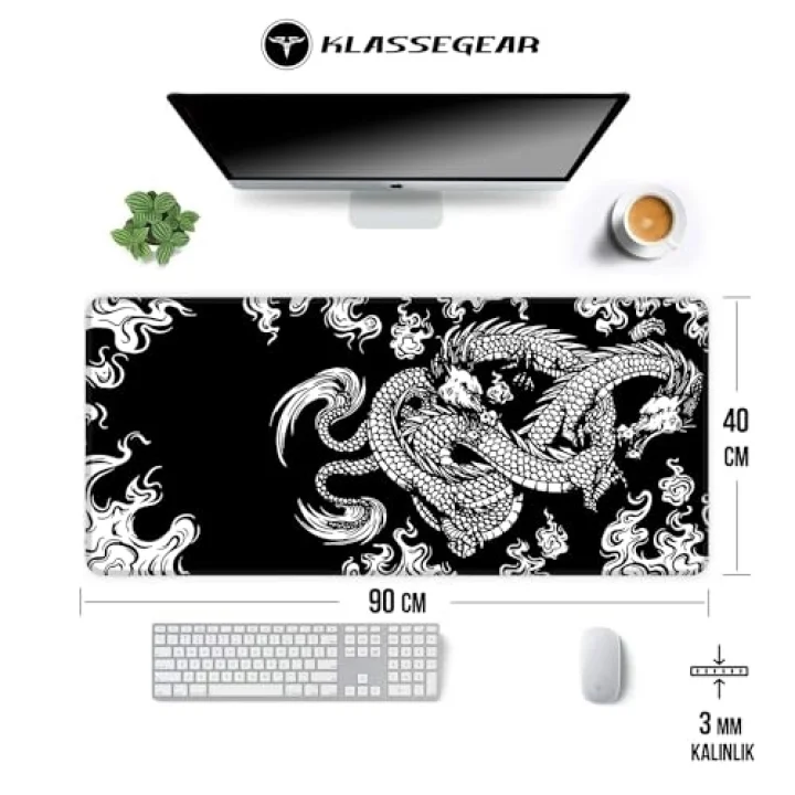 Klasse Pro - 10 Farklı Model Dikişli Kenar 90x40 cm Oyuncu Gaming Mouse Pad (Dragon Knot, 90x40 cm)