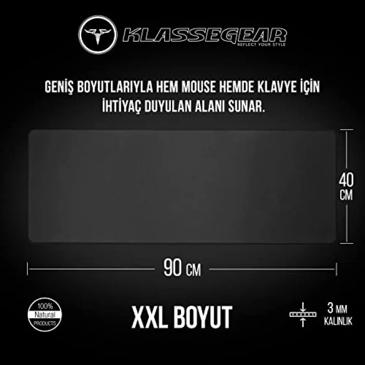 Klasse Pro Black Edition - Dikişli Kenar 70x30, 90x40, 100x50 ve 120x60 cm Oyuncu Gaming Mouse Pad (Siyah, 90x40 cm)