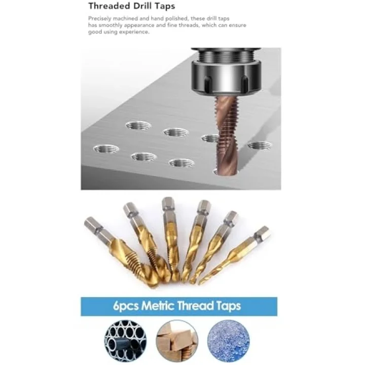 Klavuz Seti 1/4 Bıts Kendinden Matkap Uçlu M3 M4 M5 M6 M8 M10 Titanyum Ahşap Metal Matkap Uçlu