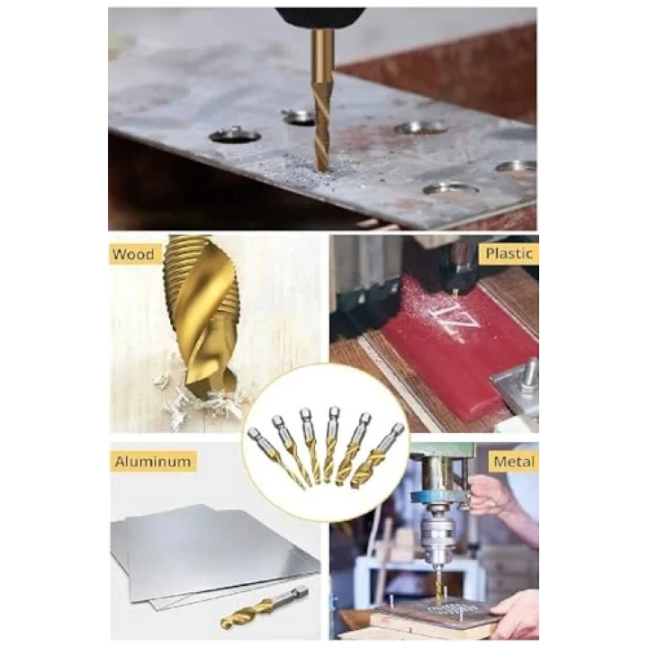 Klavuz Seti 1/4 Bıts Kendinden Matkap Uçlu M3 M4 M5 M6 M8 M10 Titanyum Ahşap Metal Matkap Uçlu