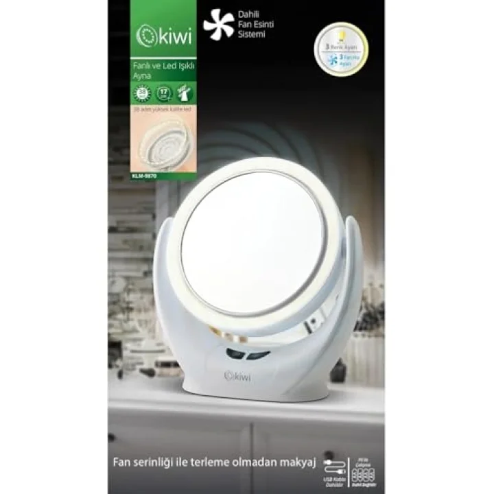 KLM-9870 Fanlı, Ayarlanabilir Led Işıklı Makyaj Aynası