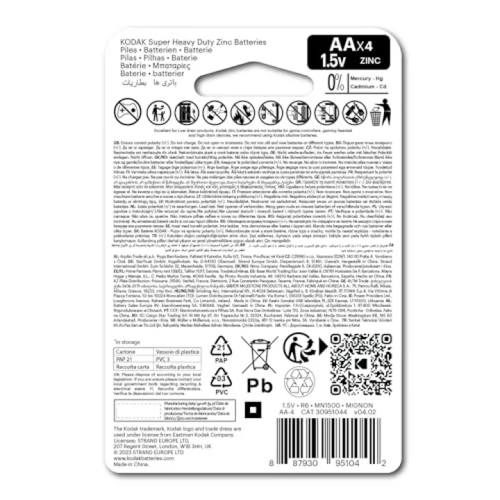 Kodak KAAHZ-4 30951044-Blisterli Çinko Karbon Kalem Pil, 4 Adet