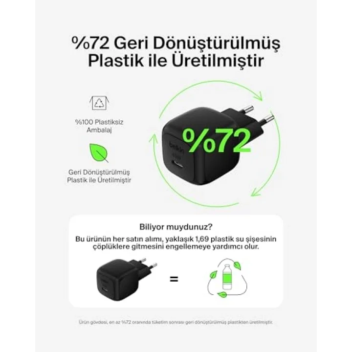Kompakt Duvar Şarj Cihazı 45 W + USB-C - USB-C Kablosu, Apple iPhone 17, 16, 15, 14, Plus, Pro, Pro Max, Samsung Galaxy S25 Serisi, S24, Pixel 9, iPad, AirPods ve Fazlası için Hızlı Şarj, Siyah