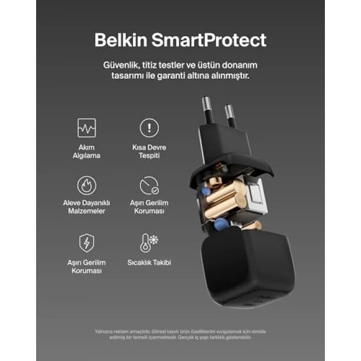 Kompakt Duvar Şarj Cihazı 45 W + USB-C - USB-C Kablosu, Apple iPhone 17, 16, 15, 14, Plus, Pro, Pro Max, Samsung Galaxy S25 Serisi, S24, Pixel 9, iPad, AirPods ve Fazlası için Hızlı Şarj, Siyah